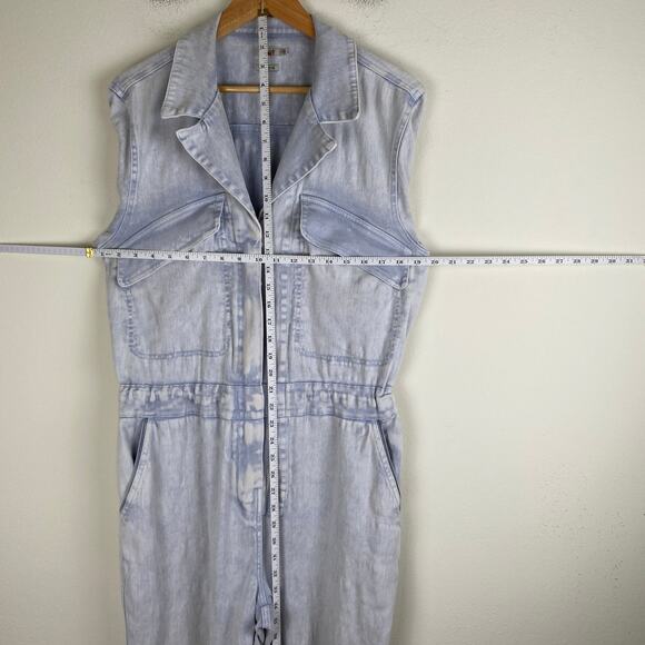 Faherty Blythe Jumpsuit Size M Light Indigo Blue Organic Cotton Utility Field - Picture 14 of 16